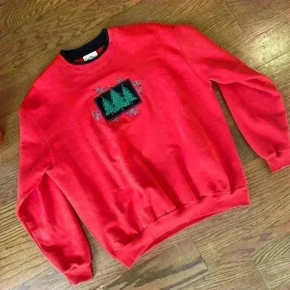 Vintage 90s Grandma Christmas Embroidered Sweatshirt Mock Neck Size 1X excellent - Picture 6 of 7